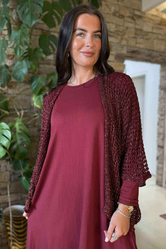 Fisherman Shimmer Cardigan Burgundy